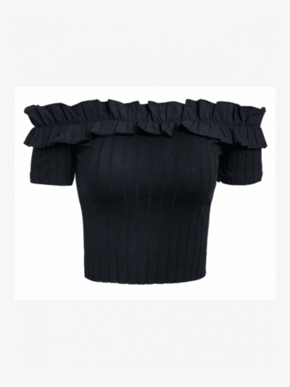Zara Black Ribbed Off-Shoulder Top with Ruffle Edge
